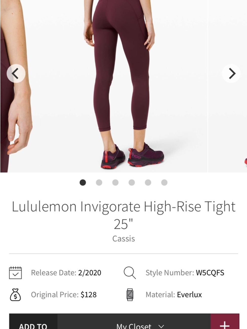 lululemon athletica High-Rise Cropped Tights in Cassis (Deep Plum)
